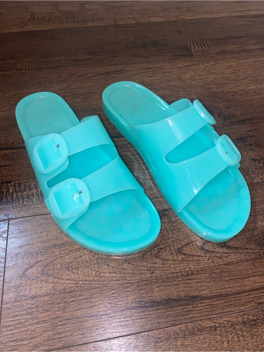 Turquoise Double Buckle Slide Sandals
